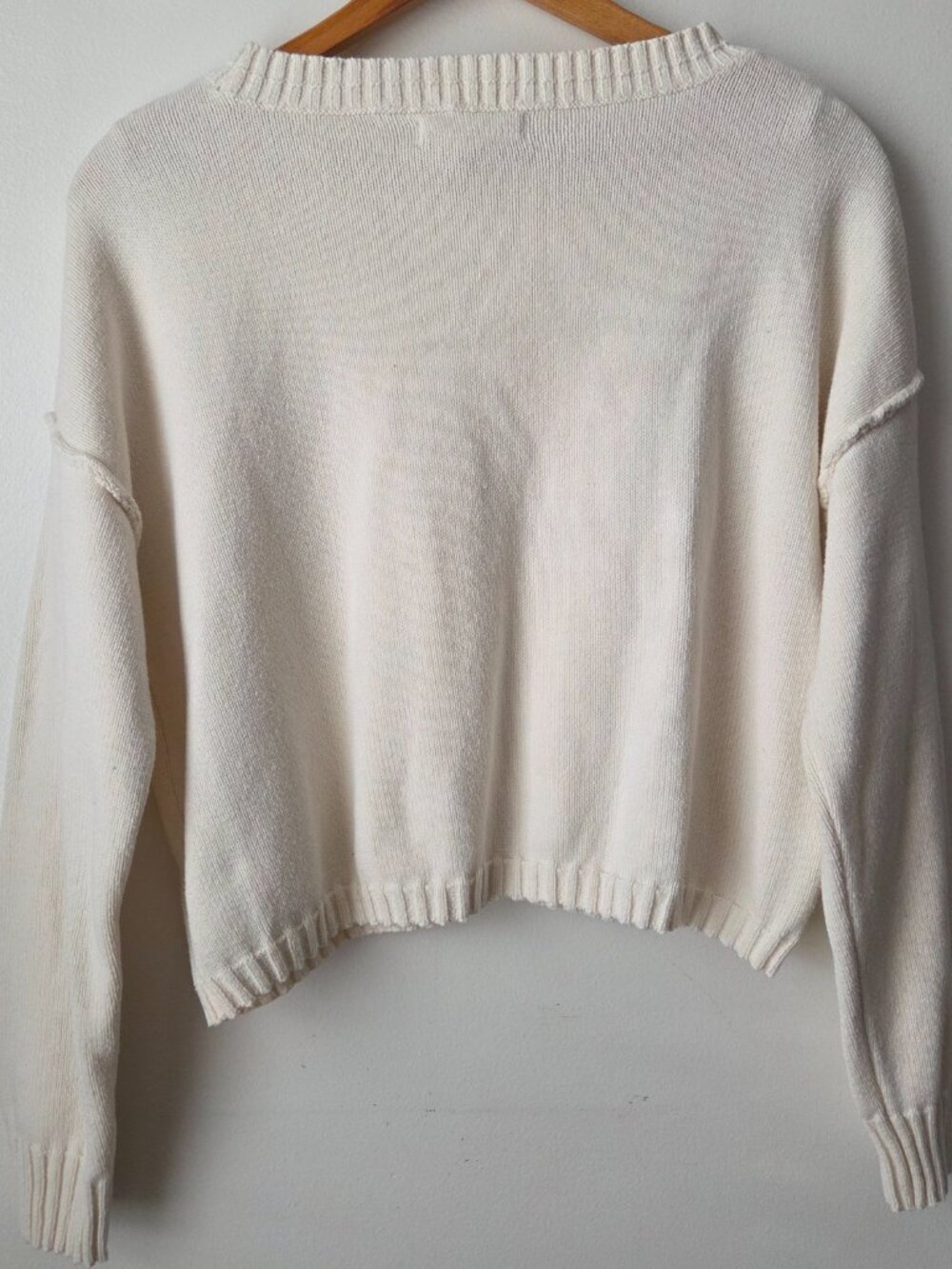 EUC HAPPILY GREY CREAM COTTON BLEND STRAWBERRY EMBROIDERED SWEATER M - Picture 3 of 14